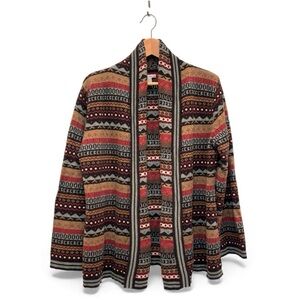 Two Star Dog Aztec Navajo Print Open Front Knit Cardigan Pima Cotton Boho Medium